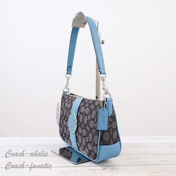 NWT Coach C8306 Lonnie Baguette Crossbody In Signature Jacquard in Pacific Blue - Picture 7 of 12